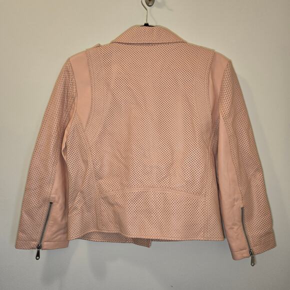 Rebecca Minkoff Wes Perforated Leather Moto Jacket Blush Pink Size Medium - Picture 3 of 8